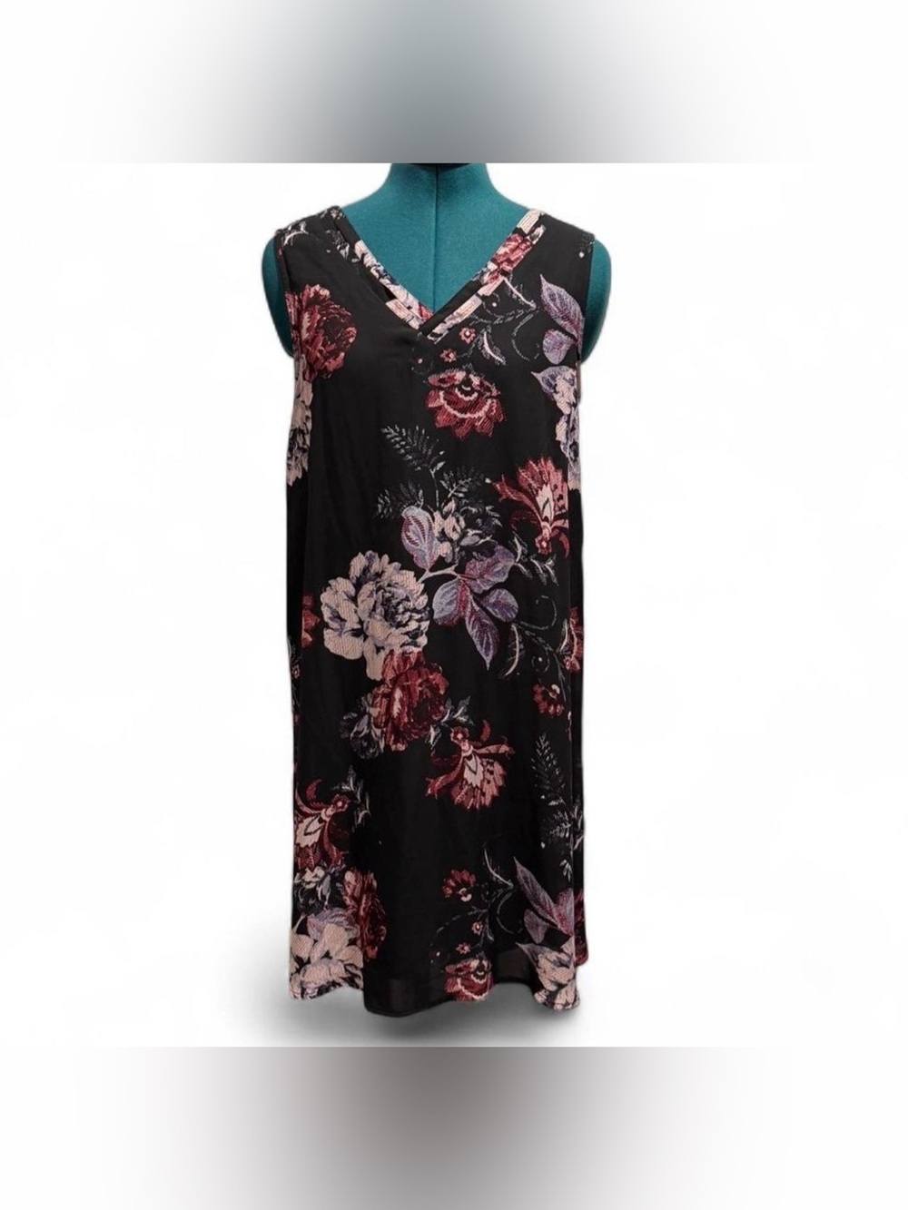 Maurices Black Midi Dress with Pink and Purple Floral Print